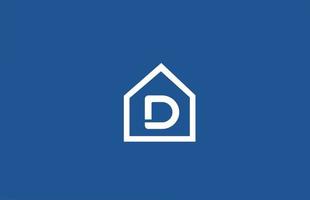 d Alphabet Buchstaben-Logo-Symbol für Unternehmen und Unternehmen mit weißem blauem Hausdesign vektor