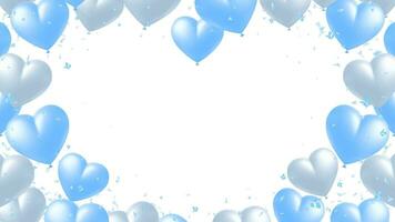 helium blå ballong och konfetti med dekor ram fest Semester, karneval, festival, födelsedag. vektor illustration