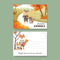 Postkartenschablone mit Herbsttierkonzept, Aquarellart vektor