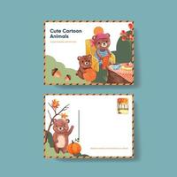 Postkartenschablone mit Herbsttierkonzept, Aquarellart vektor