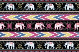 traditionell thai elefant pixel konst etnisk mönster. vektor sömlös mönster design för tyg, matta, Kläder, broderi, bakgrund, och tapet