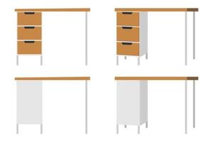 schönes modernes Büro- und Outdoor-Tischset mit verschiedenen Posen und Positionen und mit Schublade vektor