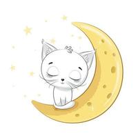 süßes Kätzchen schläft auf dem Mond. vektor