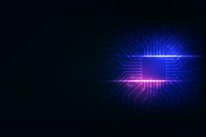 Vektor futuristisch Mikrochip Zentralprozessor Schaltkreis Tafel Blau Licht Wirkung. Technologie abstrakt Hintergrund.