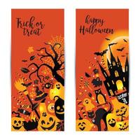 Halloween-Banner auf orangem Hintergrund. Einladung zum Abend vektor