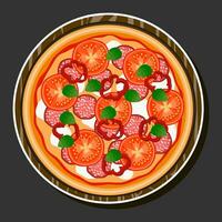 Illustration auf Thema groß heiß lecker Pizza zu Pizzeria Speisekarte vektor