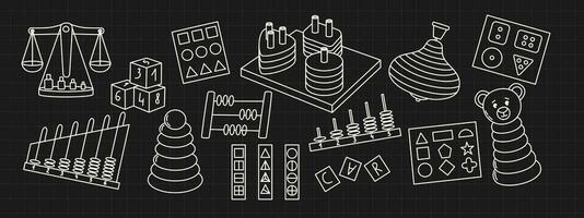 Kindertagesstätte Hand gezeichnet Elemente. montessori Spiel vektor