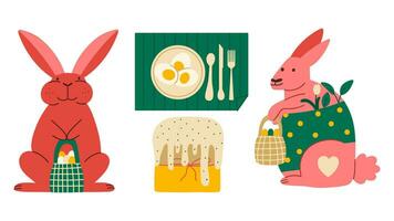 Lycklig påsk uppsättning. vår samling. rolig kanin. vektor illustration i platt stil.