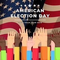 Vektor-Illustration amerikanischer Wahltag Hintergrund mit erhobenen Händen vektor