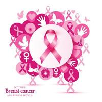 Brustkrebsillustration von rosa Ikonen mit realistischem Symbolband. vektor