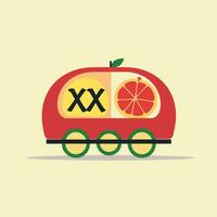 ai generiert exotisch Früchte und Gemüse LKW gefüllt bunt Initiale Logo Idee. Geschwindigkeit und Effizienz. Briefe Innerhalb LKW Form. Grafik Design vektor