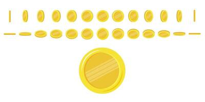 mynt roterande. uppsättning av rotation guld mynt på annorlunda vinklar för animation. platt vektor illustration.