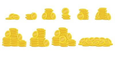 Münzen. Stapel von Gold Münzen. golden Münze Haufen, Geld Stapel und Gold Haufen. vektor