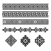 En uppsättning svartvita geometriska mönster. Tecken och gränser. Vektor illustration
