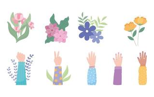 Frauentag, weibliche Hände hoch mit Blumennaturdekoration vektor