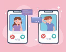 par som chattar i smartphone -skärmen, virtuellt förhållande, dejting -app vektor