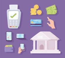 ställa in nätbank bank pos terminal krediträkningar mynt plånbok smartphone vektor