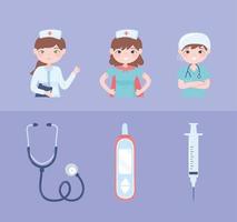 Krankenschwestern Cartoon-Ikonen vektor