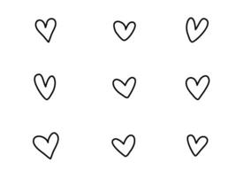 Gekritzel Stil Herzen. einstellen von Hand gezeichnet Herzen. Liebe und Valentinstag Tag Thema. Vektor Illustration zum Grafik Design.