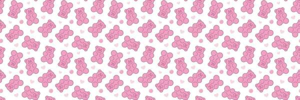 rosa klibbig gelé björnar, vektor sömlös mönster. tecknad serie illustration i vit bakgrund
