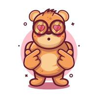 kawaii Bär Tier Charakter Maskottchen mit Liebe Zeichen Hand Geste isoliert Karikatur vektor