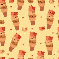 nahtlos Muster Karikatur Katze Eis Creme. süß Essen Design Hintergrund zum Geschenk wickeln Papier vektor