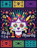 dias de los muertos trend platt banner vektor. på engelska dödens fest. mexikansk design för fiesta -kort eller festinbjudan, affisch. blommor traditionell mexikansk ram med blommiga bokstäver vektor