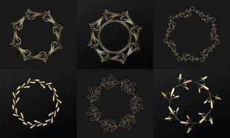 handgezeichnete goldene botanische Kränze und floraler runder Rahmen für botanisches Logo vektor