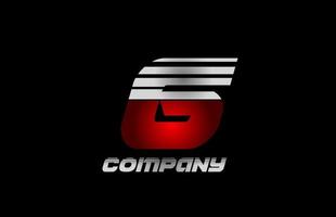 Nummernlogo 6 sechs rot grau schwarz Icon-Design für Unternehmen und Unternehmen vektor