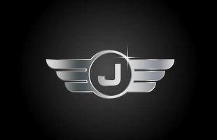 j Alphabet Buchstaben-Logo-Symbol für Unternehmen und Unternehmen mit Flügeldesign vektor