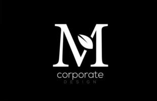 Schwarz-Weiß-M-Buchstaben-Alphabet-Blatt-Logo-Icon-Design für Unternehmen und Unternehmen vektor