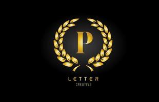 Gold goldenes p Alphabet Buchstaben Logo Symbol mit Blumenmuster für Unternehmen und Unternehmen vektor