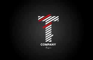 schwarz weiß rot t Alphabet Buchstaben Logo Design Icon für Unternehmen und Unternehmen vektor