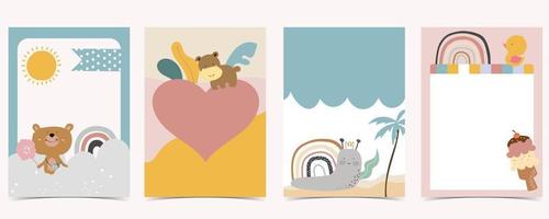 samling av barnvykort med björn, regnbåge, sol. redigerbar vektorillustration för webbplats, inbjudan, vykort och klistermärke vektor