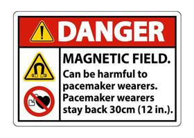 Gefahr Magnetfeld kann für Träger von Herzschrittmachern schädlich sein. Träger von Herzschrittmachern. Halten Sie sich zurück 30 cm vektor
