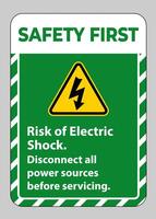 Sicherheit erste Gefahr eines Stromschlags Symbol Schild auf weißem Hintergrund vektor
