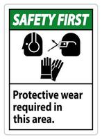 säkerhet första tecken bär skyddsutrustning i detta område med ppe -symboler vektor