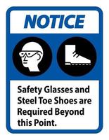 Hinweisschild Schutzbrille und Stahlkappenschuhe sind darüber hinaus erforderlich vektor