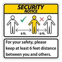 Sicherheitshinweis Halten Sie einen Abstand von 6 Fuß ein. Halten Sie zu Ihrer Sicherheit einen Abstand von mindestens 6 Fuß zwischen Ihnen und anderen Personen ein. vektor