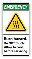 Notfall-Verbrennungsgefahr, Etikettenschild auf weißem Hintergrund nicht berühren vektor