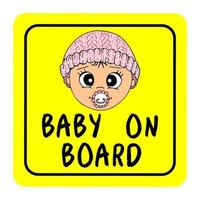 baby ombord gul fyrkantig vägskylt säkerhet, flicka ansikte. handritad illustration tecknad vektor, isolerade. vektor