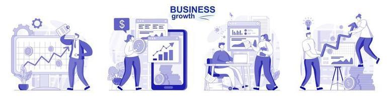 företagstillväxt isolerad i platt design. människor analyserar data, framgångsstrategi, ökar inkomstinsamlingen av scener. vektor illustration för bloggning, webbplats, mobilapp, reklammaterial.