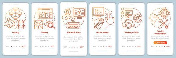 Mobile Softwareentwicklung Onboarding Mobile App Seite Bildschirmvektorvorlage vektor