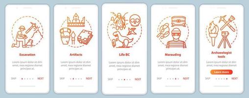 Archäologie Onboarding Mobile App Seite Bildschirm Vektorvorlage vektor