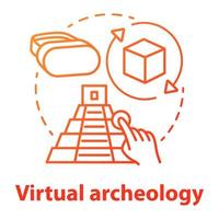 Symbol für das Konzept der virtuellen Archäologie. Computersimulationen von kulturellen Sehenswürdigkeiten. Modellierung und Visualisierung historischer Denkmäler. Vektor isoliert Umriss RGB-Farbzeichnung