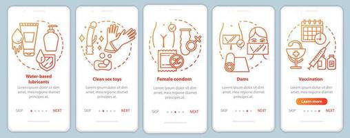 Safer Sex Onboarding Mobile App Seite Bildschirm Vektorvorlage vektor