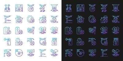 drone användningsgradient manuella etikettikoner inställda för mörkt och ljust läge vektor