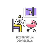 postpartum depression färg ikon. gråtande kvinna. levererar spädbarn. stress och ångest. utmattning och sömnlöshet. trött mamma. mentalt problem. postnatal ångest. isolerad vektor illustration