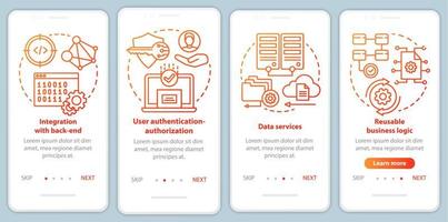 Softwareentwicklung Onboarding Mobile App Seite Bildschirm Vektorvorlage vektor