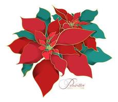 Weihnachtssternzweig mit zwei Blumen im asiatischen Stil. ein Zweig aus grün-roten Seidenblättern mit einer filigranen goldenen Linie im asiatischen Trend. elegante luxuriöse Dekoration für die Weihnachtsfeier vektor